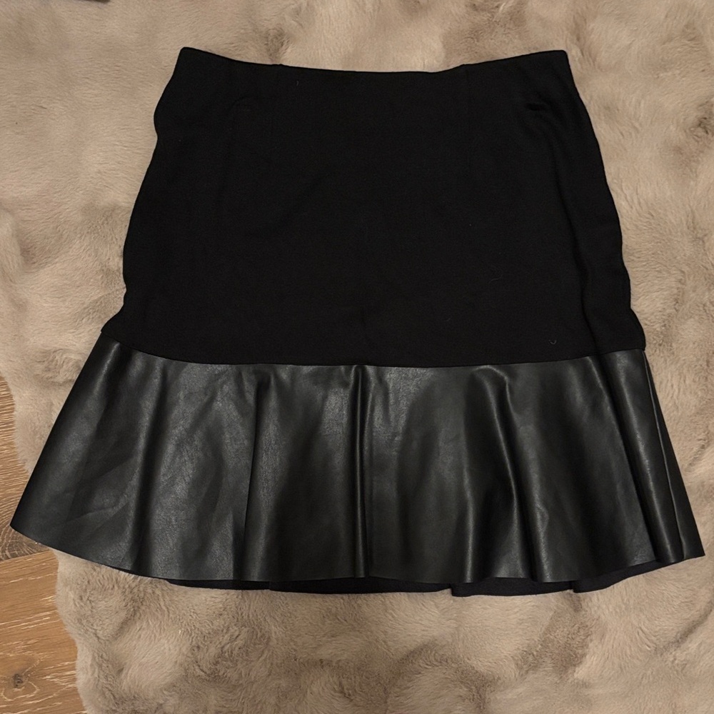 CAbi Black A-Line Skirt with Leather Look Hem